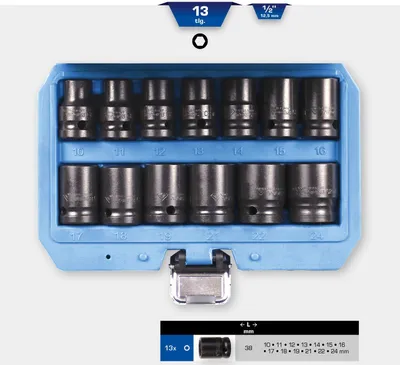 Image de BRILLIANT TOOLS Jeu de douilles à choc 1/2" hexagonales courtes 13 pces - BT022620
