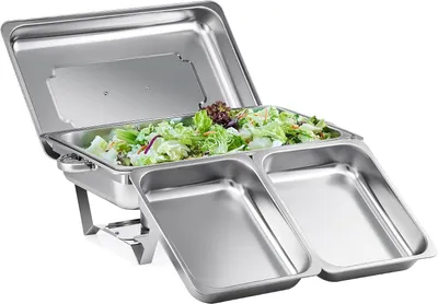 Image de Conteneur isotherme pour buffet - Plaque chauffante pour aliments - Buffet pour fêtes - Structure pliable - Capacité de 9 litres - Argenté