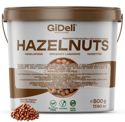 Produktbild von Haselnüsse 500g Geschält Ungesalzen Ganze Naturbelassen Rohkost Backzutat GiDeli