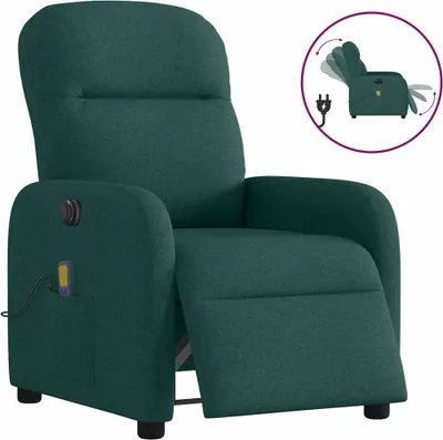Image de Fauteuil de massage inclinable électrique Vert foncé Tissu