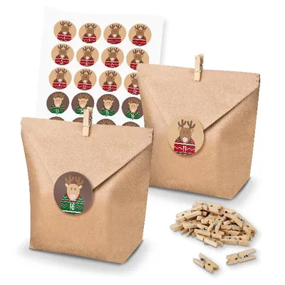 Produktbild von itenga SET Adventskalender 24x Tüten + Klammern + Zahlensticker (Z45)