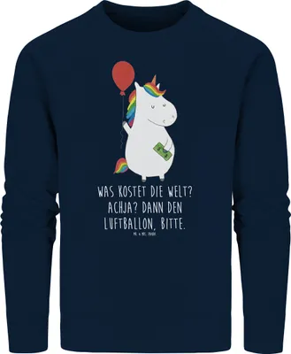 Produktbild von Mr. & Mrs. Panda Baumwoll Pullover Einhorn Luftballon Größe XL - French Navy - Geschenk, Pulli, Sweatshirt, Unicorn, Freundin, Einhörner, Geld, Sweater