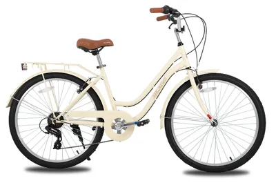 Zdjęcie produktu dla Rower miejski "Beach Cruiser" o rozmiarze 66 cm - rower dla kobiet i mężczyzn - 7 biegów - bagażnik tylny - rama ze stali węglowej - hamulce V-brake i hamulce tarczowe - kolor beżowy