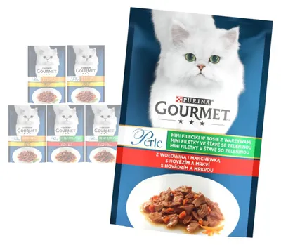 Zdjęcie produktu dla Purina Gourmet Perle z Wołowiną i Kurczakiem 6x85g Mini Fileciki w Sosie z Warzywami Mokra Karma Dla Kota