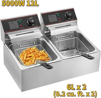 Immagine prodotto di Friggitrice doppia - Friggitrice doppia - Friggitrice elettrica - Patate fritte - Friggitrice doppia - 2 x 6 litri - Argento