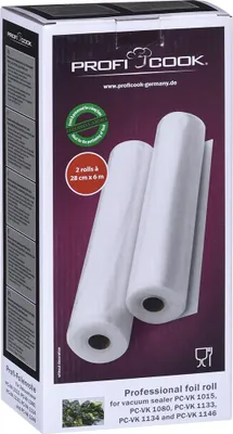 Produktbild von ProfiCook® Vakuumierbeutel | Vakuumierfolie für alle Marken | 2 Rollen à 28cm x 6m | stark & reißfest | für Sous-Vide | 100% dicht | kochfest