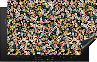 Produktbild von KitchenYeah© Herdabdeckplatte Blumen - Regenbogen - Muster , 85x52cm, Küche Deko, Glaskeramikkochfeld Herdabdeckung, Abdeckplatte fùr Kochfeld