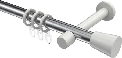 Produktbild von Interdeco Gardinenstange / Vorhangstange Chrom / Weiß, Typ Prestige Sitra (Konus), 20 mm Ø 1-läufig, 140 cm