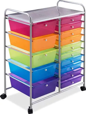 Produktbild von GOPLUS Rollcontainer mit 15 Schubladen stapelbar, Rollregal Farbewahl, Beistellwagen mit 4 Rädern, Rollwagen Badregal