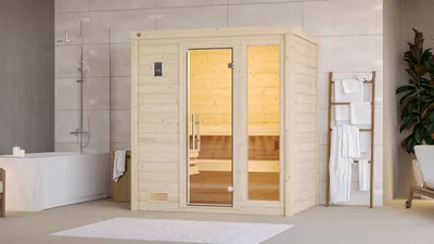 Produktbild von weka Premium Massivholz-Sauna BERGEN Gr. 1 Sparset 7,5 kW BioS inkl. digitaler Steuerung x B x T x H  x 196 x 145 x 205
