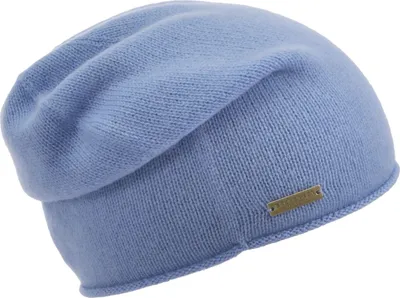 Seeberger Strickmütze-Beanie aus 100% Kaschmir mit Rollrand in blau