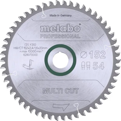 Produktbild von Metabo Kreissägeblatt multi cut - professional 152 x 20 x 2,4/1,6, 54 Zähne, Spanwinkel 5° neg.