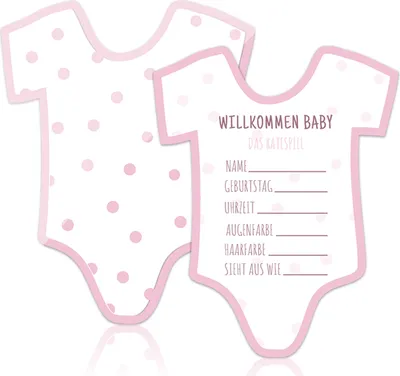 Produktbild von Friendly Fox Babyparty Ratespiel Willkommen Baby Mädchen, 12 Quiz Spiel Karten als Babyshower Spiel, Tippspiel Babyparty Mädchen, 13 x 10 cm