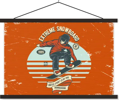 Produktbild von MuchoWow® Textilposter Snowboard - Mann - Zitat - Vintage 150x100 cm mit schwarzem Rahmen - Schlafzimmer