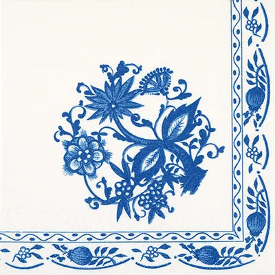 Produktbild von Servietten Papier 33x33cm 3-lagig Zwiebelmuster 20 Stück Weiß / Blau