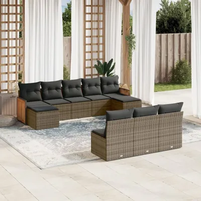Produktbild von 10-tlg. Garten-Sofagarnitur mit Kissen Grau Poly Rattan 3260471