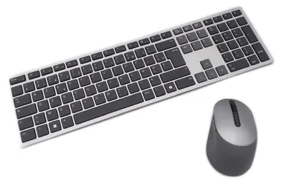 Produktbild von DELL Pro Plus-Tastatur und -Maus – KM7321W - französisch (AZERTY), Volle Größe (100%), Kabellos, RF Wireless + Bluetooth, AZERTY, Grau, Titan, Maus enthalten