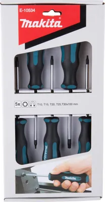 A box containing a set of Makita screwdrivers.