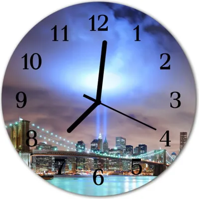 Produktbild von Glasuhr Wanduhr Küchenuhr Echt-Glas 30fi cm Skyline Nacht mehrfarbig