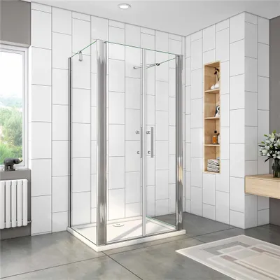 Produktbild von U-FORM Duschabtrennung Doppeltür 90x195cm Drehtür U-Duschkabine 6mm NanoGlas mit 90x90x195cm Seitenwand