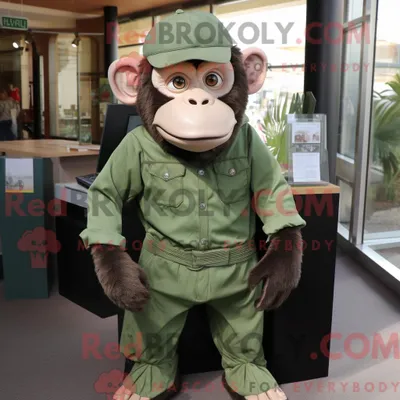 Productafbeelding van Mascot REDBROKOLY karakter van een groene chimpansee gekleed met een tanktop en stropdassen