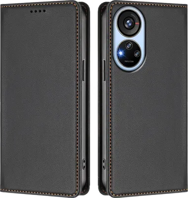Image de Étui en cuir pour ZTE Blade V40s, étui à rabat magnétique en cuirPolyuréthaneavec support, noir