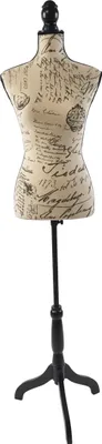 Produktbild von Relaxdays Schneiderpuppe, weiblich, Größe 36/38, höhenverstellbar 130–167 cm, Holzständer, Kleiderpuppe, beige/schwarz