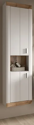 Produktbild von Bad Hochschrank "Sopela" weiß und Eiche Landhaus Hängeschrank 45x172 cm, Soft-Close