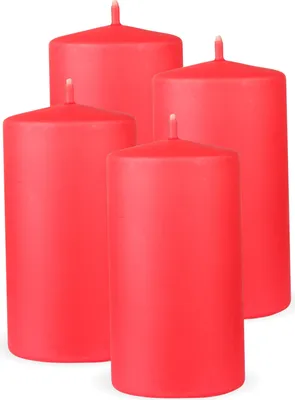 Produktbild von HS Candle Stumpenkerzen 4er Pack "Rot", Größe Ø7 x 12 cm, Wachskerzen lange Brenndauer bis zu 35 Std. - unparfümierte Säulenkerzen - viele Farben/Größen