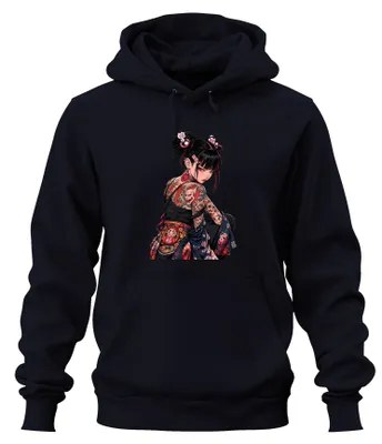 Produktbild von Anime Manga Tattoo Girl Japan Yakuza Oni Y2K Streetwear Hoodie Kapuzenpullover, Navy, M