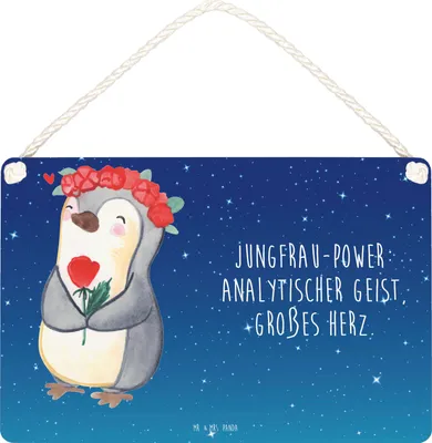 Produktbild von Mr. & Mrs. Panda holzbild Jungfrau Astrologie DIN A4 - Sternenhimmel Blau - Geschenk, Tierkreiszeichen, kleine aufmerksamkeit, Sternzeichen, Geburtstagsgeschenk, Schild