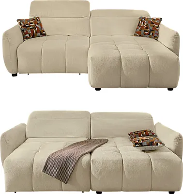 Produktbild von Ecksofa elektrisch USB-C Kopflehne verstellbar Schlafcouch Flachgewebe in Beige / 15405