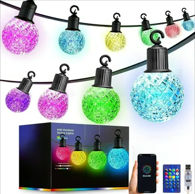 LED-Lichtschnur 18 m, IP65, bunt, 25 RGB-Lampen, App-Steuerung