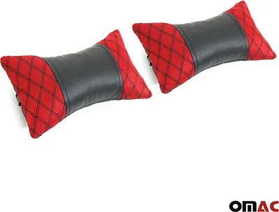 Immagine prodotto di 2 pezzi poggiatesta auto cuscino per il collo cuscino in pelle nero rosso 8x30cm