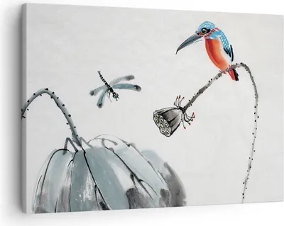 Produktbild von Bild auf Leinwand - Leinwandbild - Einteilig - Libelle Vogel Blume - 70x50cm - Wand Bild - Wanddeko - Wandbilder - Leinwanddruck - Bilder - Wanddekoration - Leinwand bilder - Wandbild - AA70x50-4361