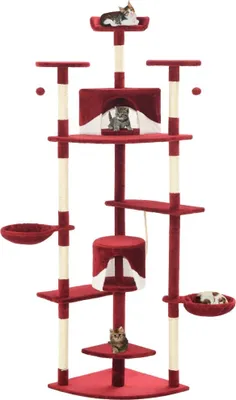 Produktbild von The Living Store Katzen-Kratzbaum mit Sisal-Kratzsäulen 203 cm Rot und Weiß