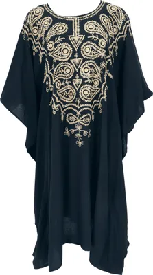 Produktbild von Mittellanger Bestickter Boho Kaftan, Besticktes Strandkleid Maxi Größe - Schwarz, Damen, Viskose, Kleider
