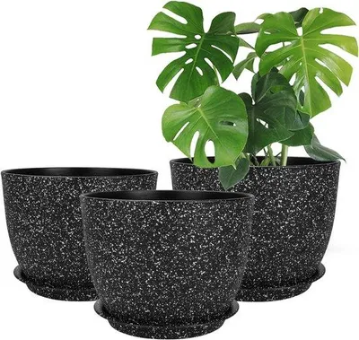 Image de Pots à arrosage automatique 25/23/20 cm - Intérieur et extérieur - Pots à fleurs noirs avec fentes de drainage - Culture de plantes d'intérieur
