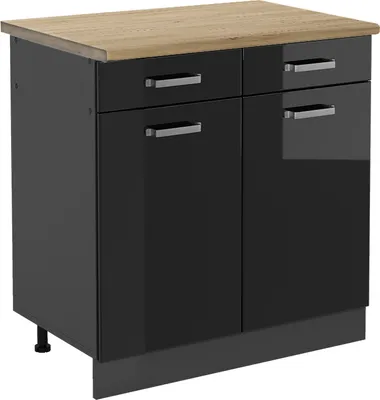 Zdjęcie produktu dla Szafka dolna do kuchni Vicco R-Line Czarny wysoki połysk 80 cm , BP Dąb, Model 46890