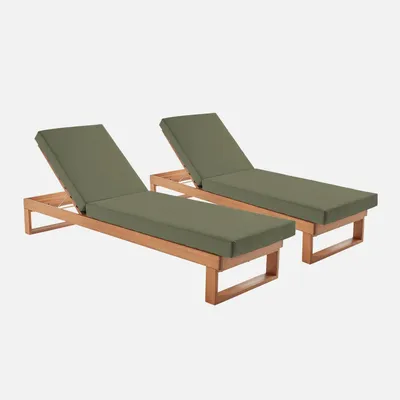 Produktbild von sweeek - 2er-Set Sonnenliegen aus Eukalyptus-Holz, verstellbar - Khaki