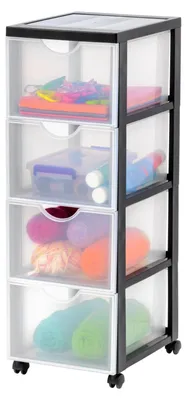 Zdjęcie produktu dla Szafka z szufladami na kółkach - Plastikowy organizer z 4 szufladami - Z kółkami - 40 x 29 x 81 cm - Czarny