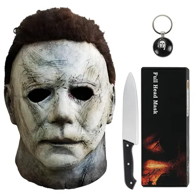Halloweenmaske Michael Myers, Latex, Vollkopf, mit Haaren, Gr. M, Grau