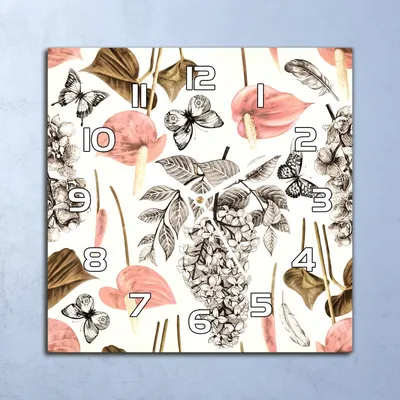 Produktbild von Deko Glasuhr Wanduhr 30x30 Frühlingsblumen Quarz Küchenuhr Bürouhr