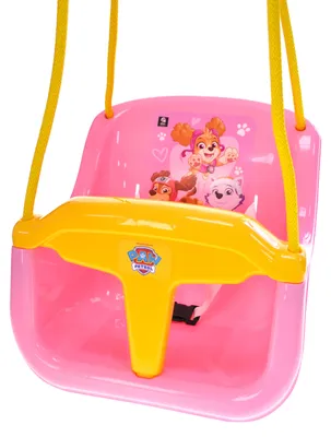 Image de Balançoire en forme de seau, thème Pat' Patrouille, pour filles, pour l'extérieur, suspendue par des cordes, rose, modèle QB001-302