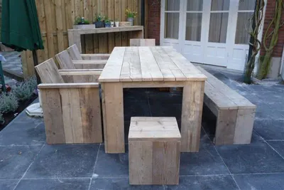 Produktbild von Gartenmöbel-Set Texel, Tisch 200 x 100 + 1 Picknickbank + 2 Stühle + 1 kleiner Hocker