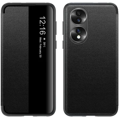 Obrázek produktu pro Pouzdro pro Honor 70 tenkéPolyuretankožené klopové pouzdro s okénkem pro zobrazení černé