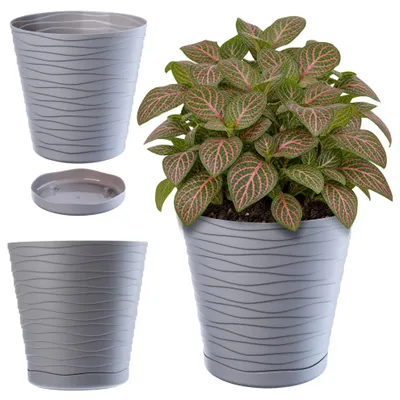 Obrázok produktu pre KADAX kvetináč s podšálkou "Greve", kvetináč, plastový kvetináč, kvetináč, okrúhly, 19 cm, sivý