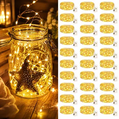 Produktbild von 30 Stück Mini LED Lichterkette mit Batterie, 2m, Lichterkette Innen, Geschenk Deko,Zimmer, Hochzeit Weihnachten Party Kupferdraht, E0706