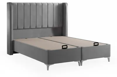Immagine prodotto di Letto con materasso, stile moderno, grigio, con contenitore, rivestimento in tessuto