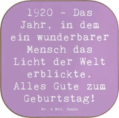 Produktbild von Mr. & Mrs. Panda Untersetzer für Gläser Spruch 1920 Geburtstag - Lavendeltraum - Geschenk, liebe Botschaft, Alter, Tassenuntersetzer, persönliches Geburtstagsgeschenk